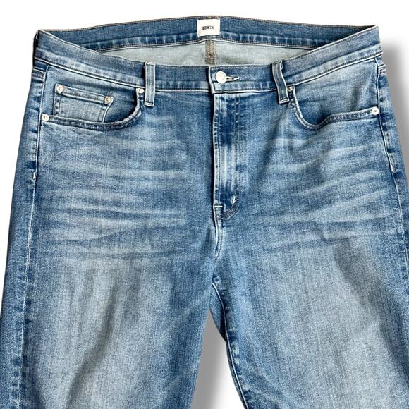 Anthropologie Edwin Size 33 Med Blue High Waist Raw Hem Straight Leg Jeans - Picture 2 of 5